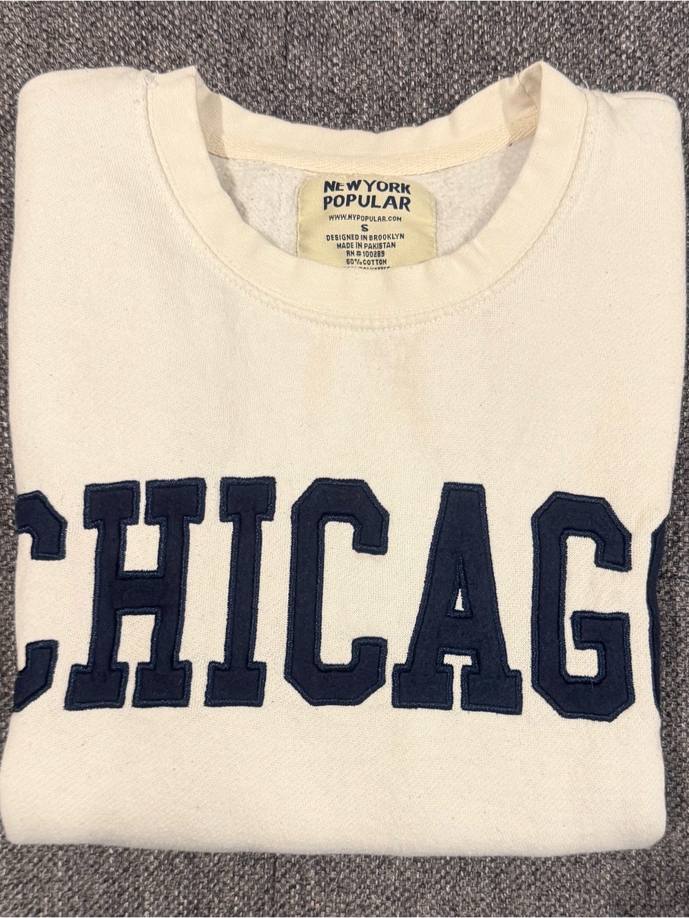 Girl’s Cream Sweatshirt with Navy 'CHICAGO' Applique